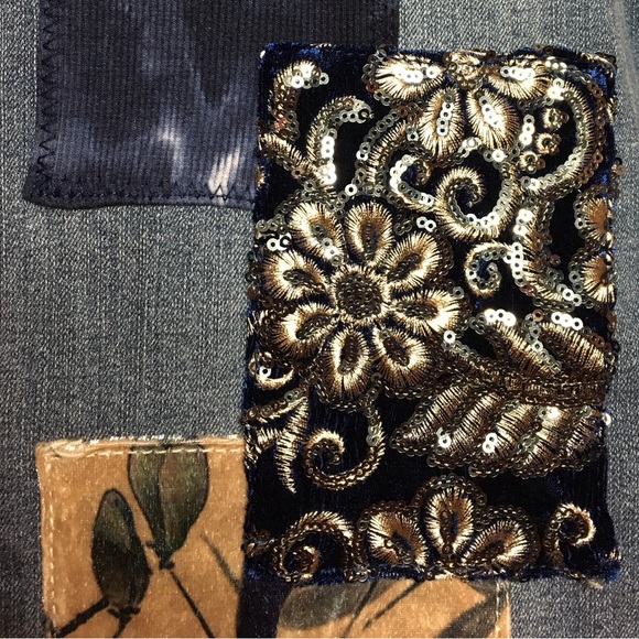 LOGO by Lori Goldstein Limited Edition Velvet Patchwork Jeans Medium Wash 6P - Picture 7 of 11